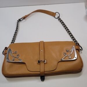 Vintage Fetish Cognac Leather Shoulder Bag With Chain Strap